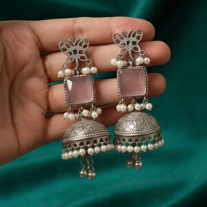 Blush Stone Pearl Jhumka Earrings