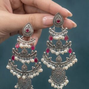 Royal Ruby Pearl Chandbali Earrings