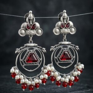 Crimson Pearl Heritage Chandbali Earrings