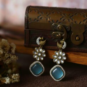 Azure Moon Floral Drop Earrings