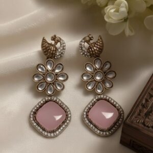 Blush Swan Floral Kundan Earrings