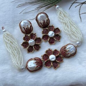 Royal Crimson Floral Pearl Set